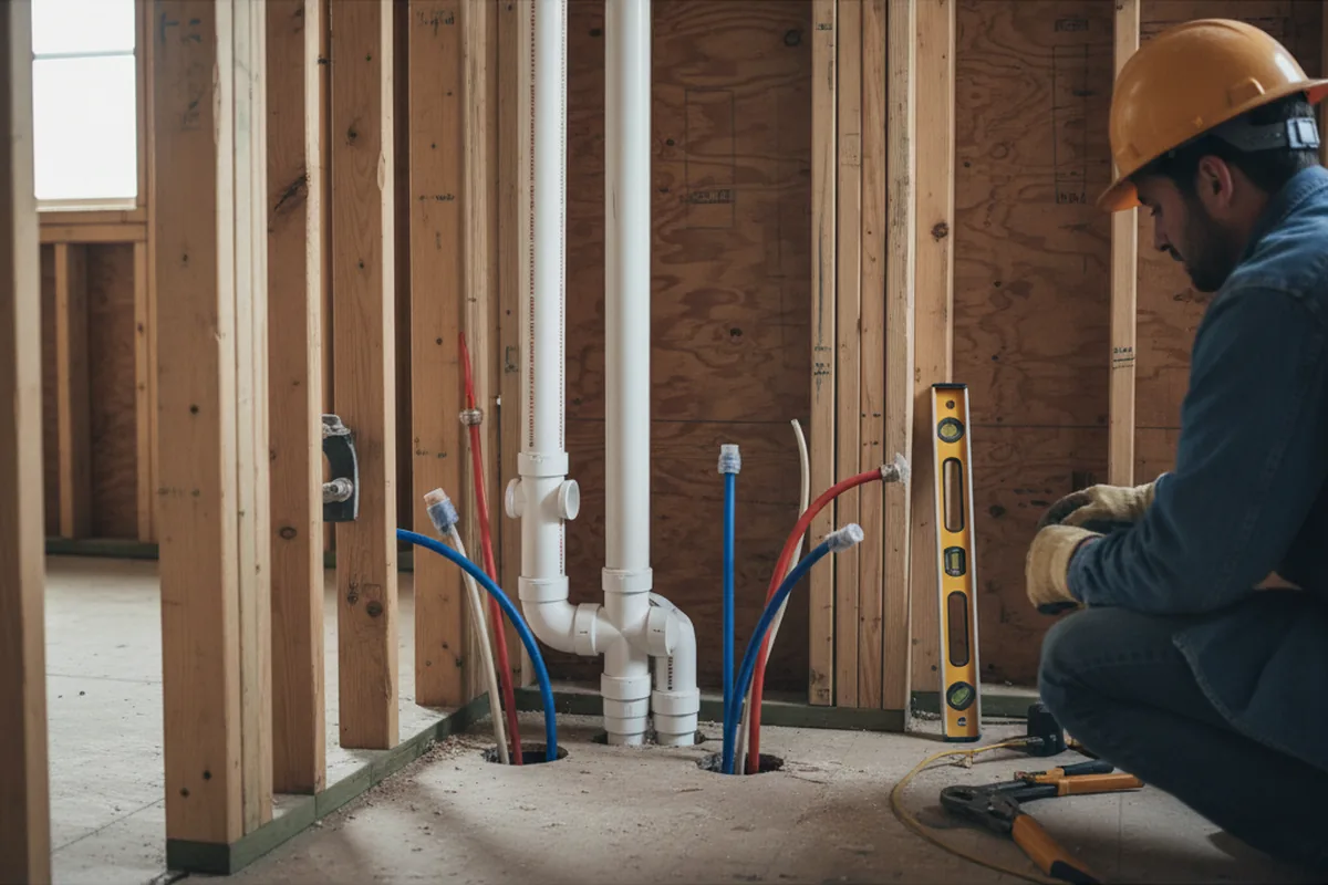 Drain and supply rough-in during Leak Detection in West Townsend